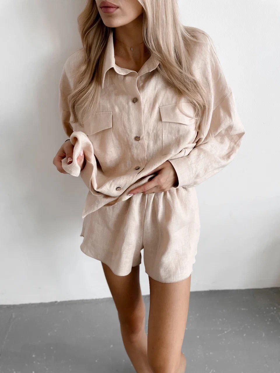 Shorts LINEN — Beige