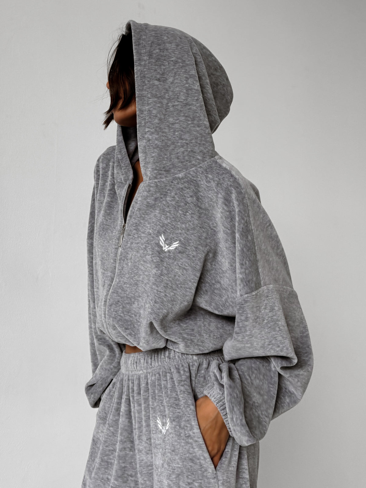 Hoodie BAGGY VELOURS — Marl Grey