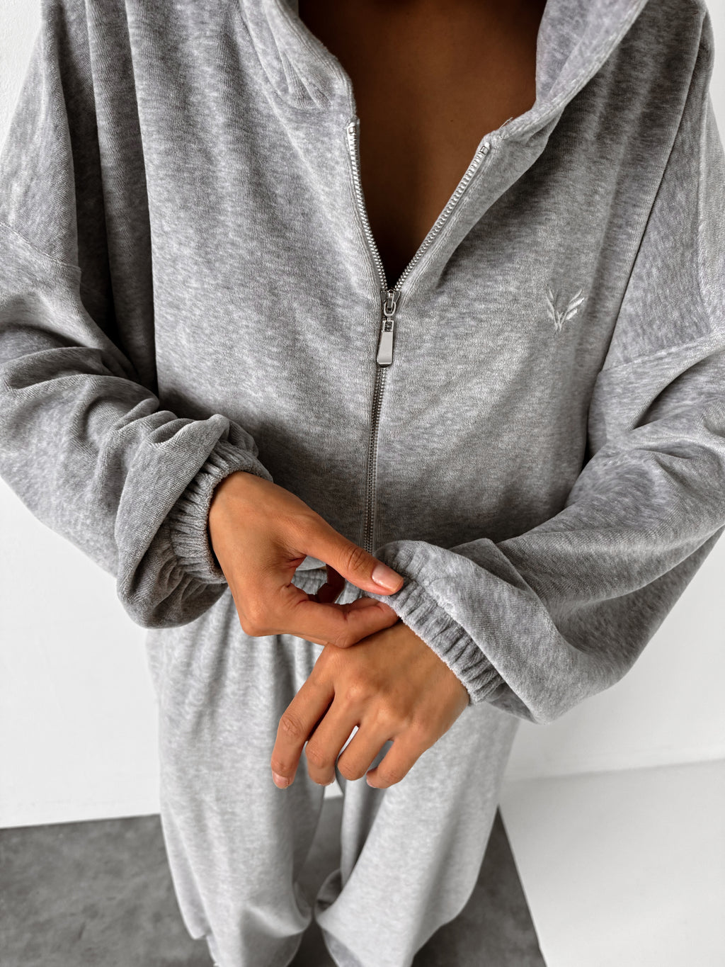 Hoodie BAGGY VELOURS — Marl Grey