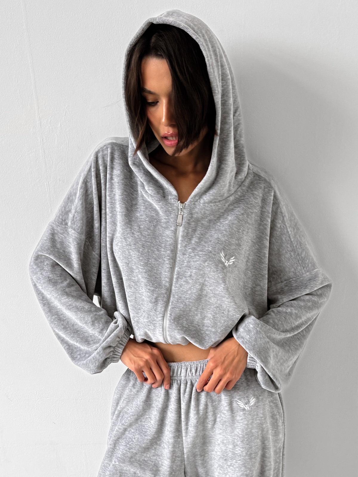 Hoodie BAGGY VELOURS — Marl Grey