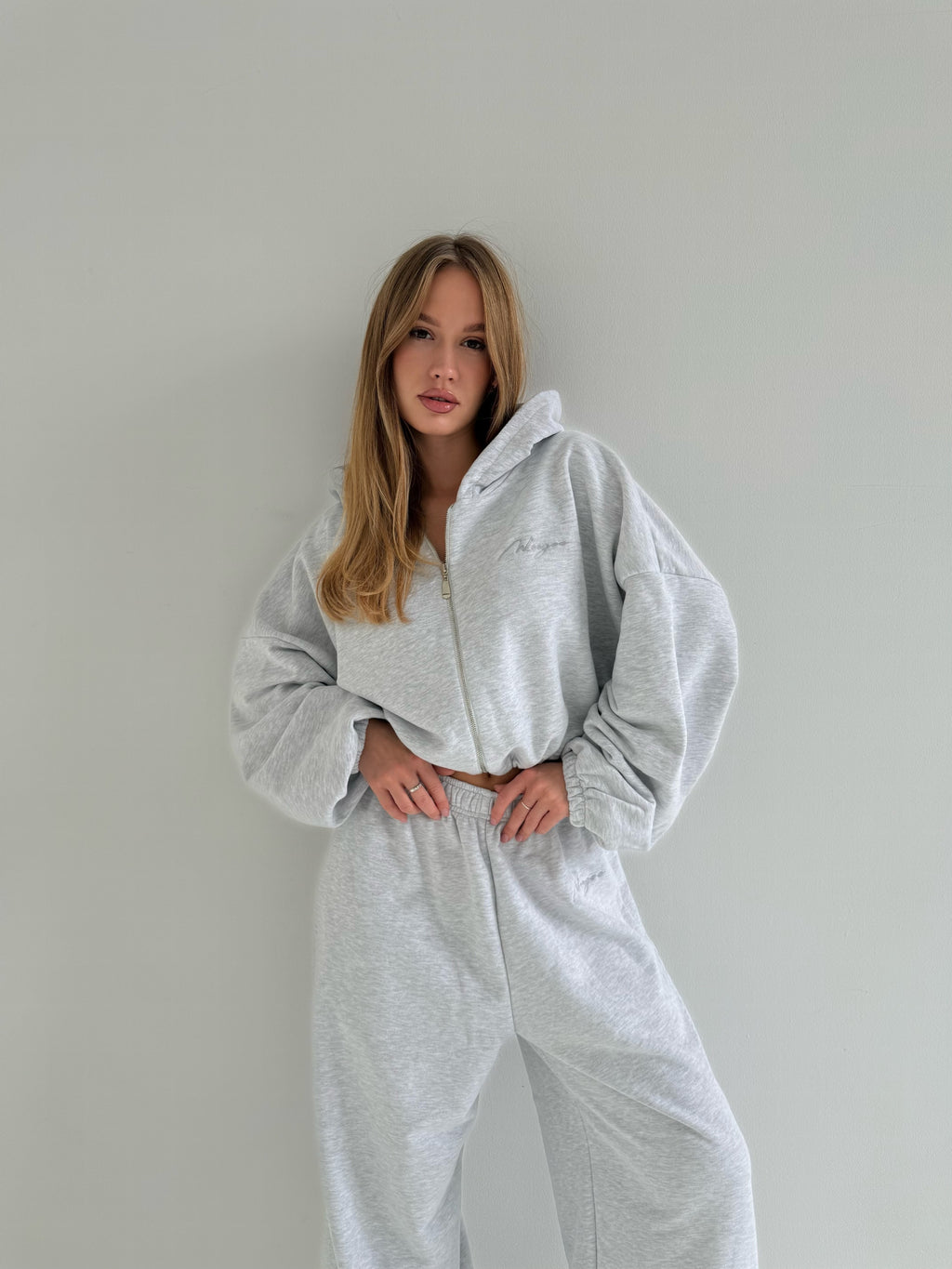 BAGGY Tracksuit — Zip Hoodie & Wide Pants — Grey Melange