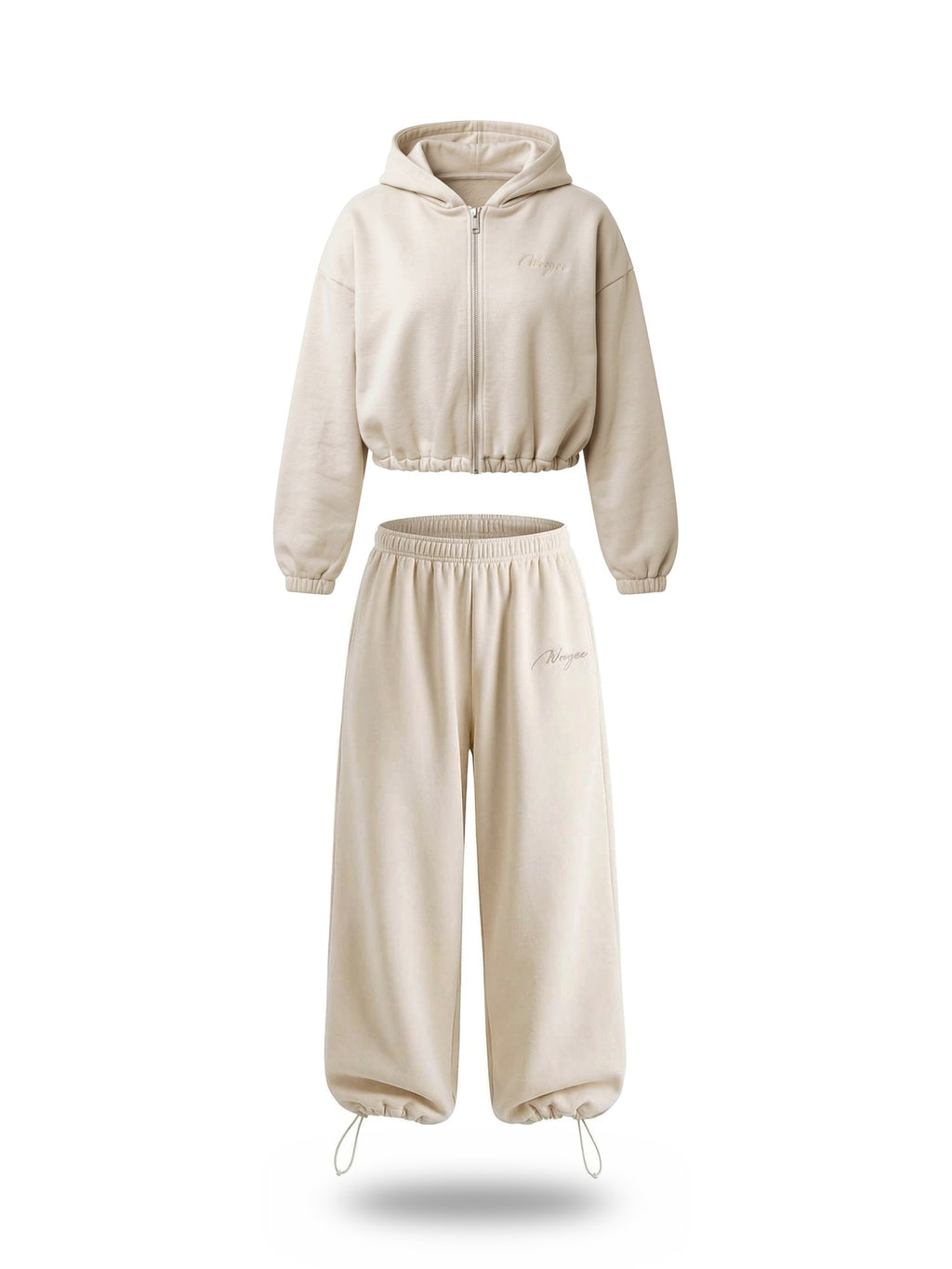 BAGGY Tracksuit — Zip Hoodie & Wide Pants — Cream — WOOGEE